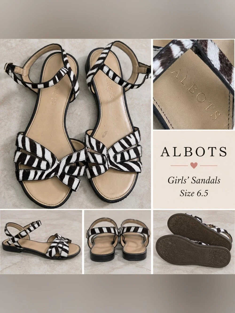Talbots Zebra Print Haircalf Sandals – Girls Size 6.5
